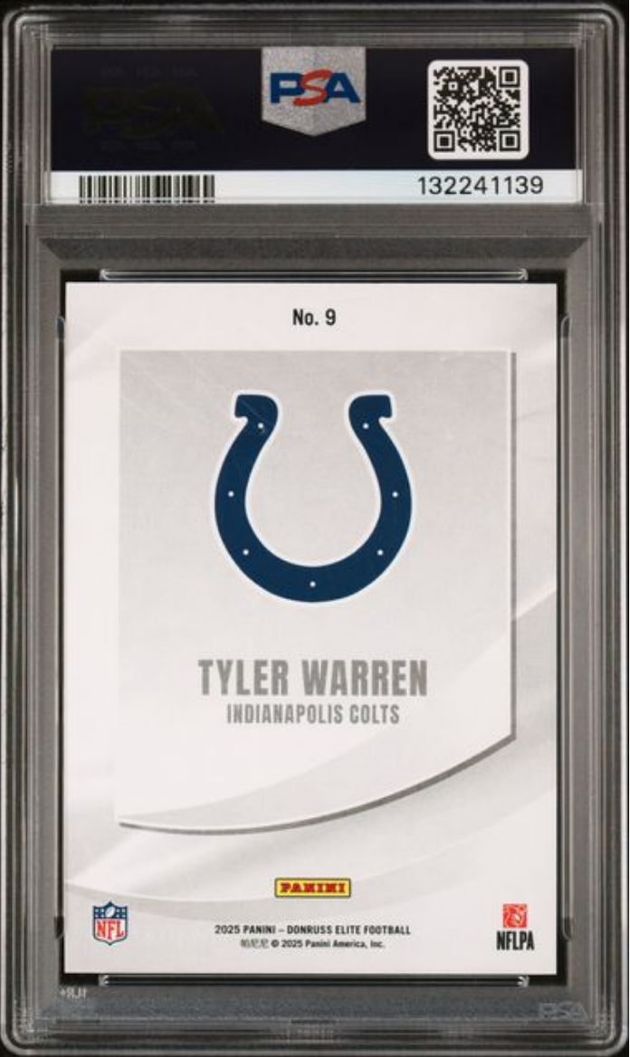Graded 2025 Panini Donruss Elite Tyler Warren #9 Rookie Elitist Blue /75 Rookie RC Football Card PSA 10 Gem Mint
