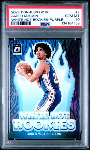 Graded 2024 Panini Donruss Optic Jared McCain #2 White Hot Rookies Purple Rookie RC Basketball Card PSA 10 Gem Mint