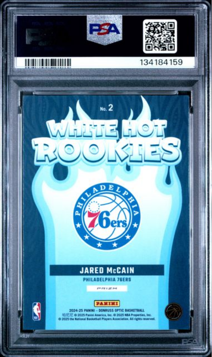 Graded 2024 Panini Donruss Optic Jared McCain #2 White Hot Rookies Purple Rookie RC Basketball Card PSA 10 Gem Mint