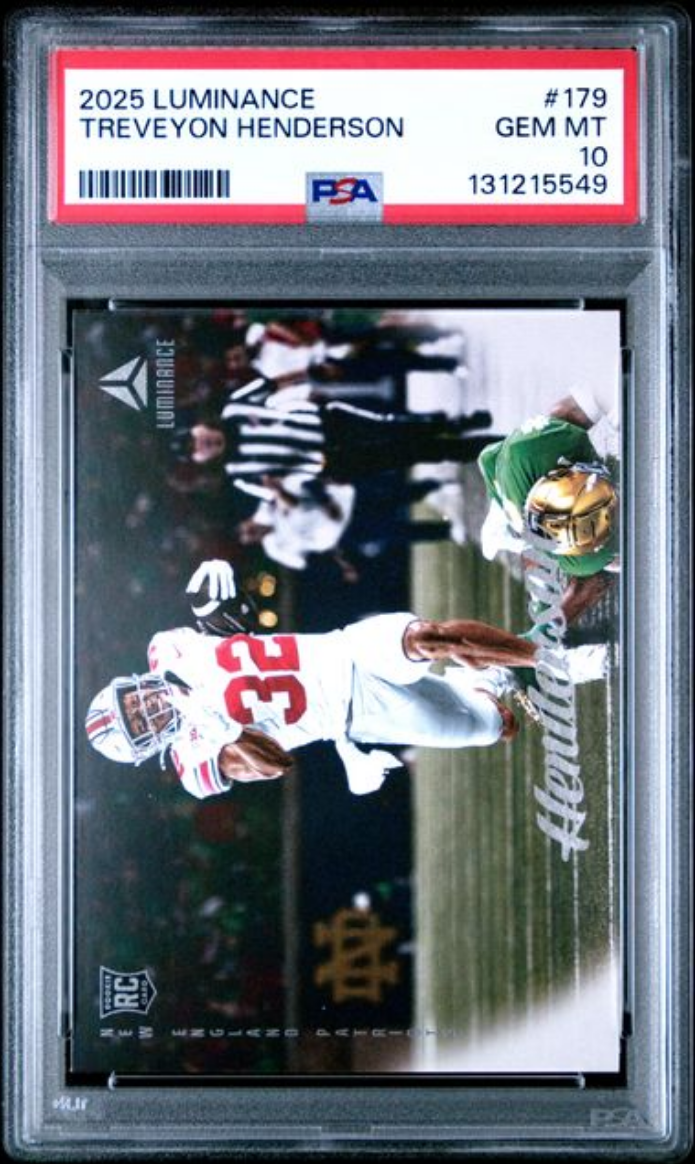 Graded 2025 Panini Luminance TreVeyon Henderson #179 Rookie RC Football Card PSA 10 Gem Mint