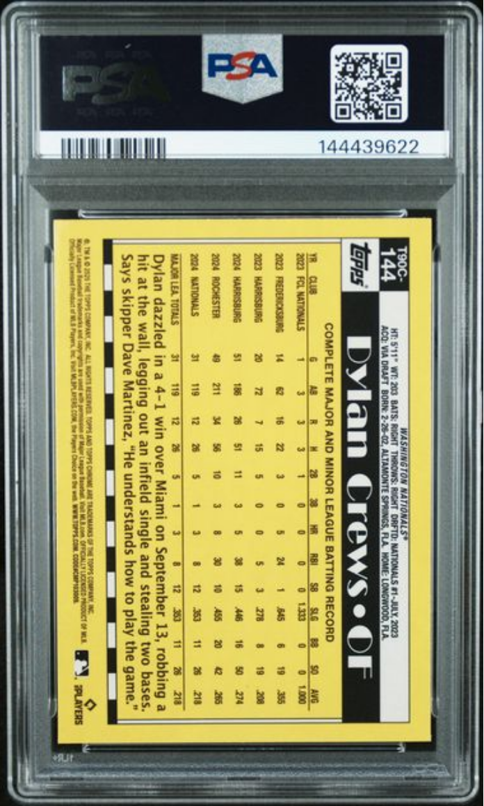Graded 2025 Topps Silver Pack Dylan Crews #144 Blue /150 Rookie RC Baseball Card PSA 10 Gem Mint