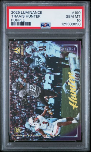 Graded 2025 Panini Luminance Travis Hunter #190 Purple /249 Rookie RC Football Card PSA 10 Gem Mint