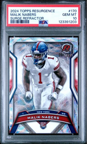Graded 2024 Topps Resurgence Malik Nabers #170 Surge Refractor /399 Rookie RC Football Card PSA 10 Gem Mint