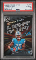 Graded 2023 Panini Donruss Optic Jahmyr Gibbs #LUJG Light It Up Rookie RC Football Card PSA 10 Gem Mint