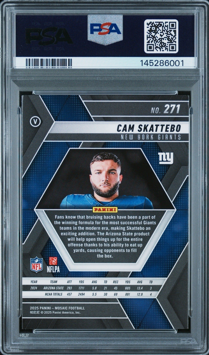 Graded 2025 Panini Mosaic Cam Skattebo #271 Rookie RC Football Card PSA 10 Gem Mint