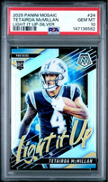 Graded 2025 Panini Mosaic Tetairoa McMillan #24 Light It Up Silver Rookie RC Football Card PSA 10 Gem Mint