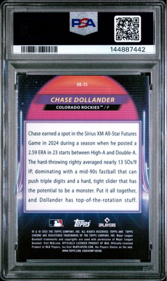 Graded 2025 Topps Cosmic Chrome Chase Dollander #25 Ultraviolet Beam Rookie RC Baseball Card PSA 10 Gem Mint