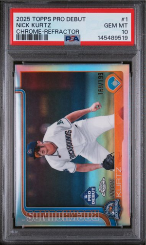 Graded 2025 Topps Pro Debut Nick Kurtz #1 Chrome Refractor /199 Rookie RC Baseball Card PSA 10 Gem Mint