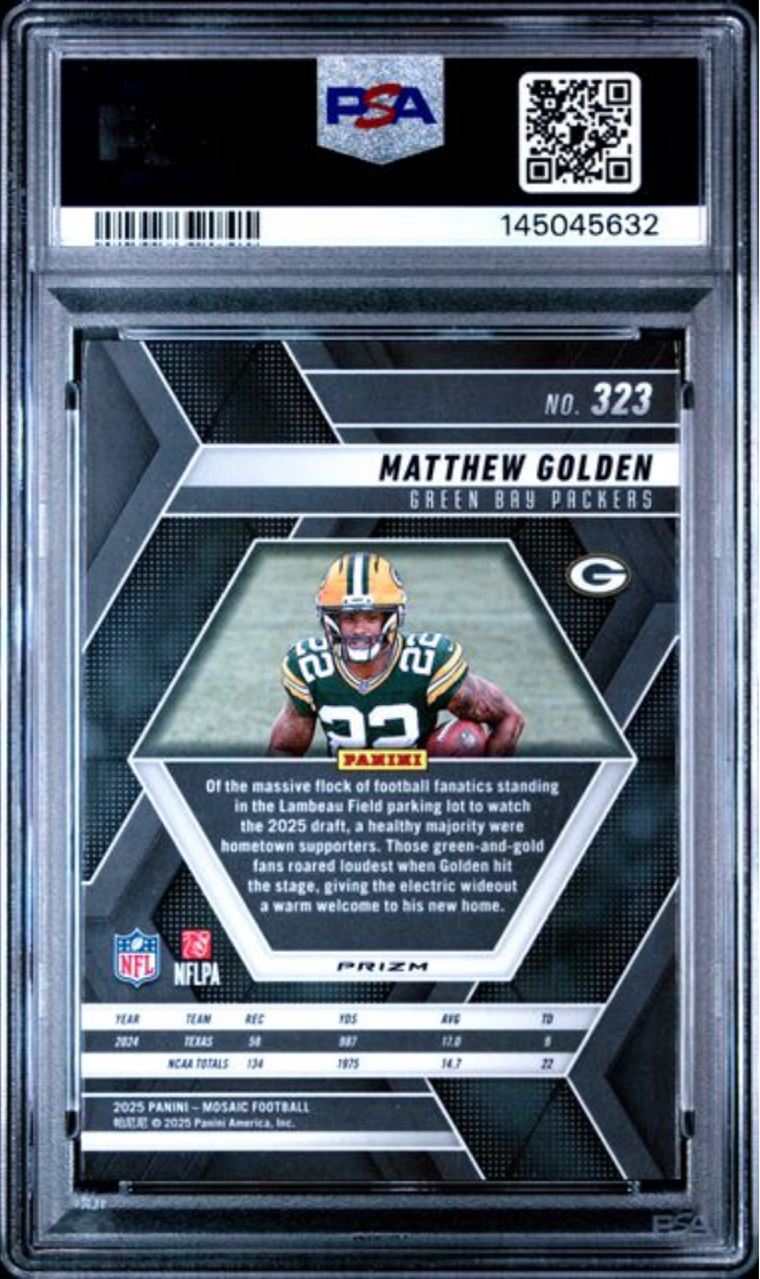 Graded 2025 Panini Mosaic Matthew Golden #323 Mosaic Rookie RC Football Card PSA 10 Gem Mint