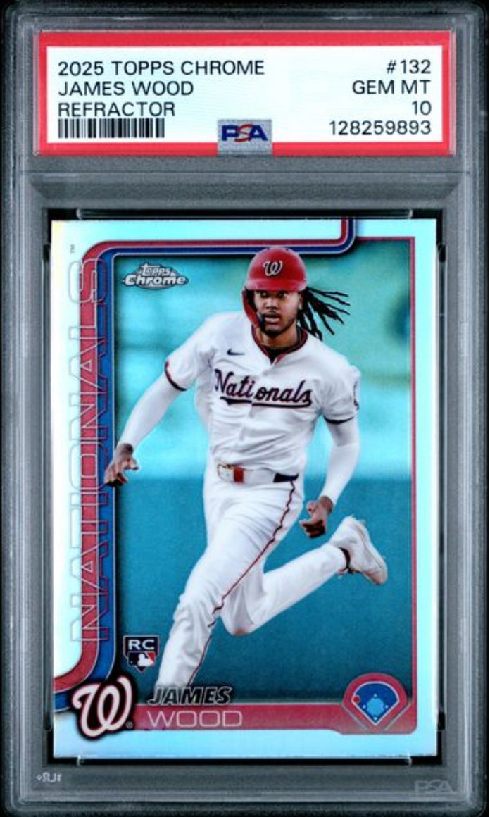 Graded 2025 Topps Chrome James Wood #132 Refractor Rookie RC Baseball Card PSA 10 Gem Mint