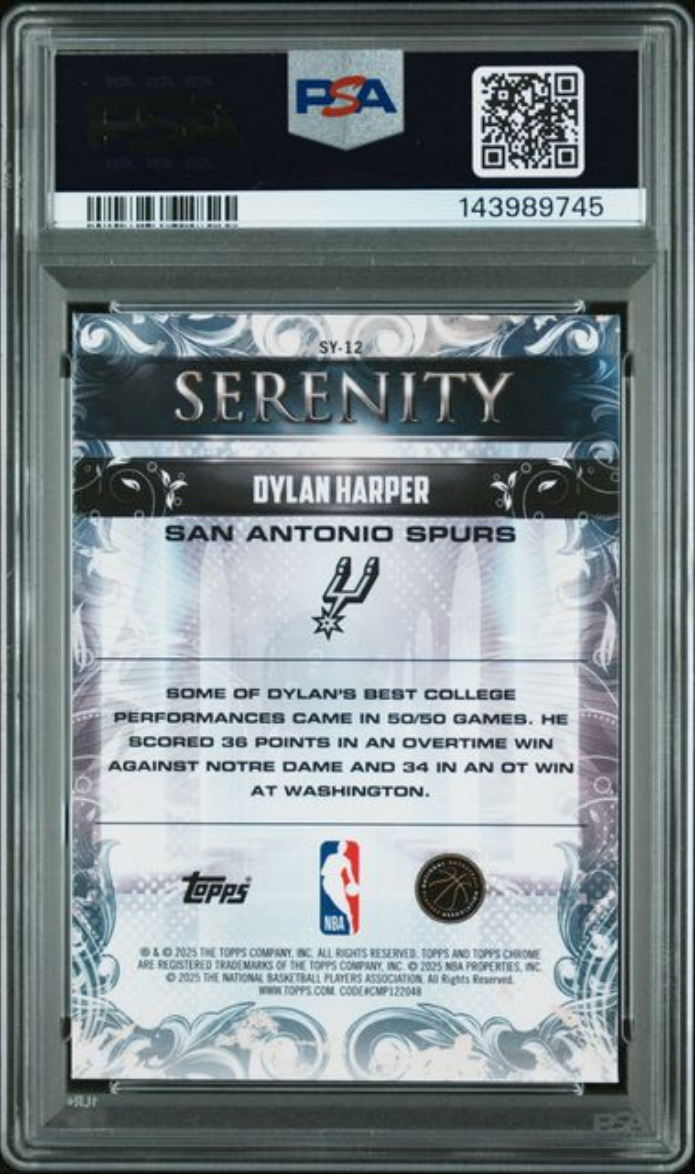Graded 2025 Topps Chrome Dylan Harper #SY12 Serenity Rookie RC Basketball Card PSA 10 Gem Mint