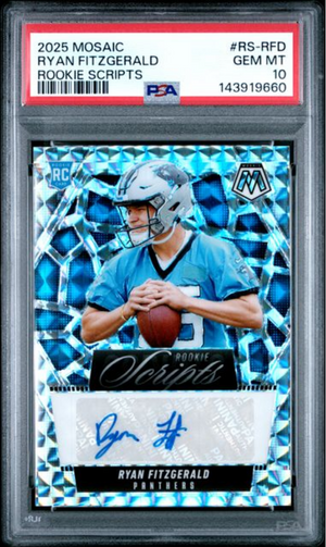 Graded 2025 Panini Mosaic Ryan Fitzgerald #RS-RFD Rookie Scripts Rookie RC Football Card PSA 10 Gem Mint