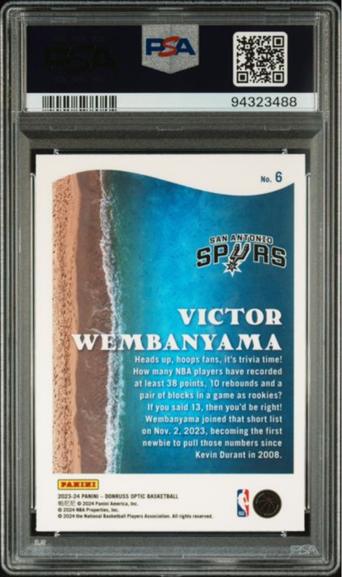 Graded 2023 Panini Donruss Optic Victor Wembanyama #6 Splash Rookie RC Basketball Card PSA 10 Gem Mint