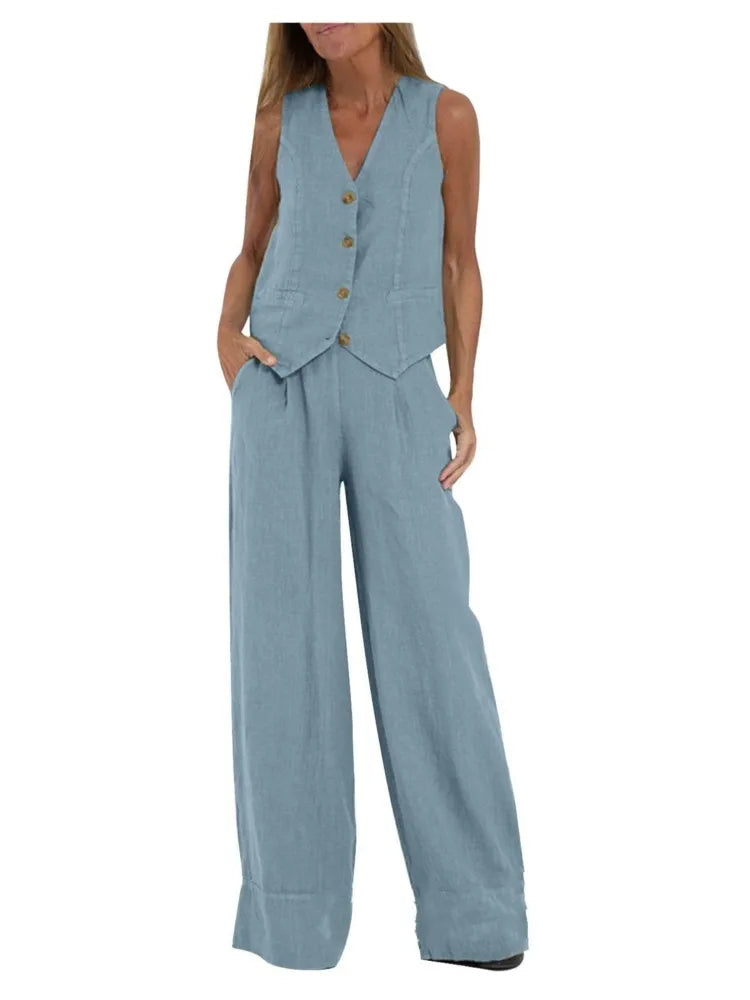 Women's Sleeveless Vest and Pants Set, Colorblock Two-Piece Suit
