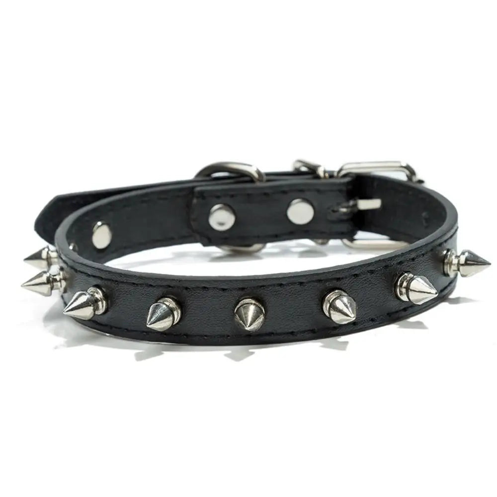 Adjustable Studded PU Leather Collar for Dogs & Cats
