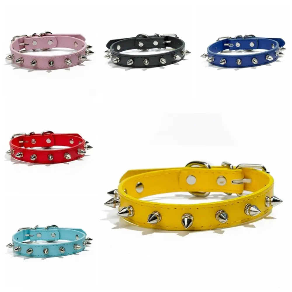 Adjustable Studded PU Leather Collar for Dogs & Cats