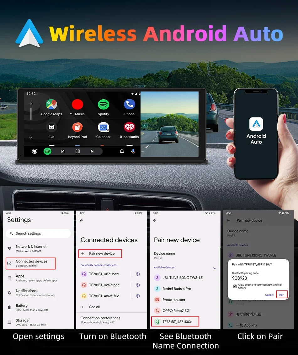 11.3 Inch Portable CarPlay Screen – HD Wireless Touch Display for Apple CarPlay and Android Auto