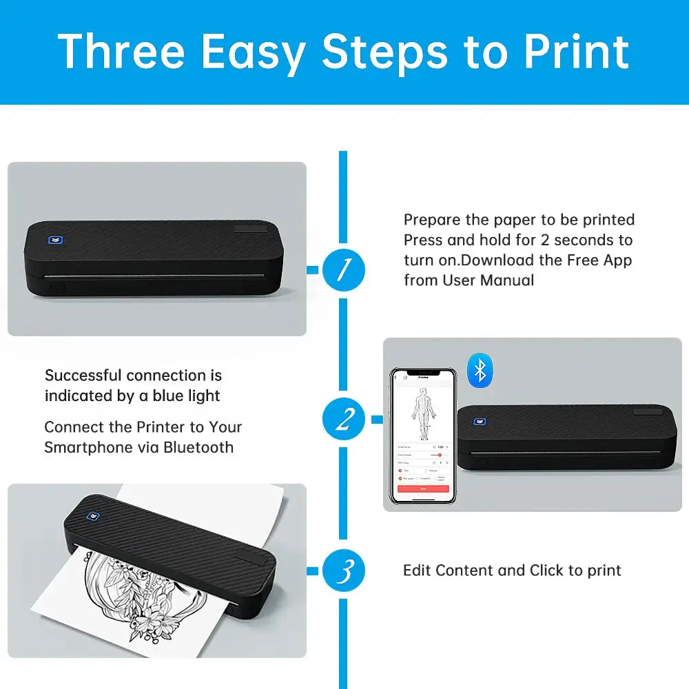 Portable A4 Thermal Printer – Bluetooth Wireless Mini Document Printer