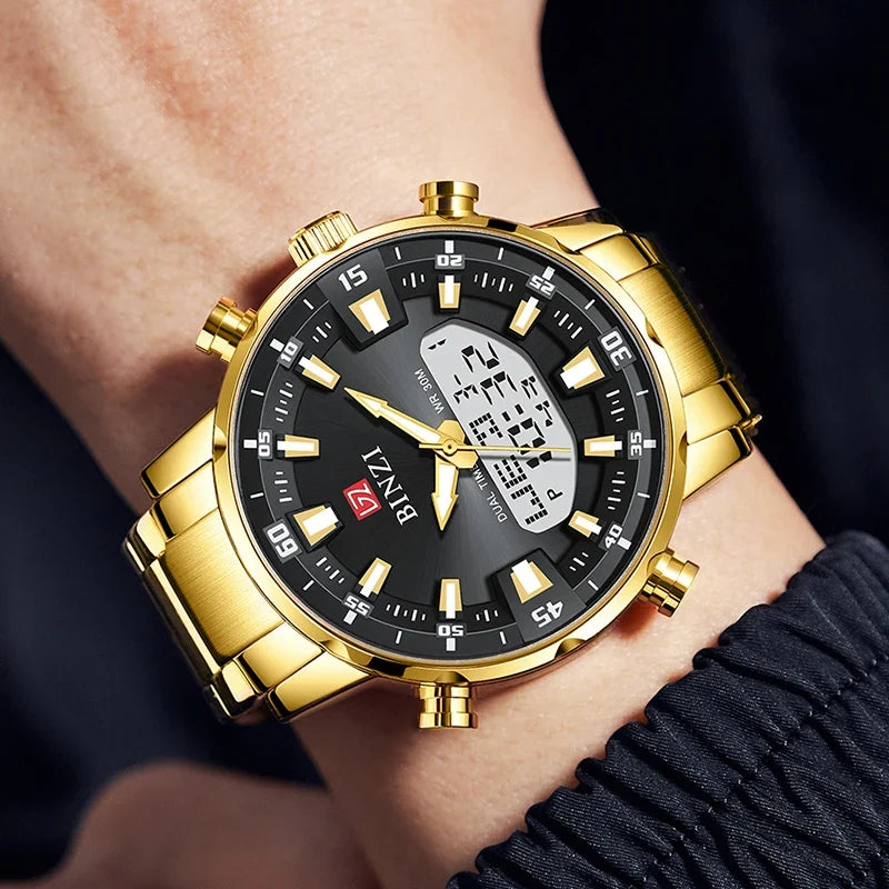 Men's Gold-Tone Stainless Steel Quartz Watch – Luxury Dress Watch