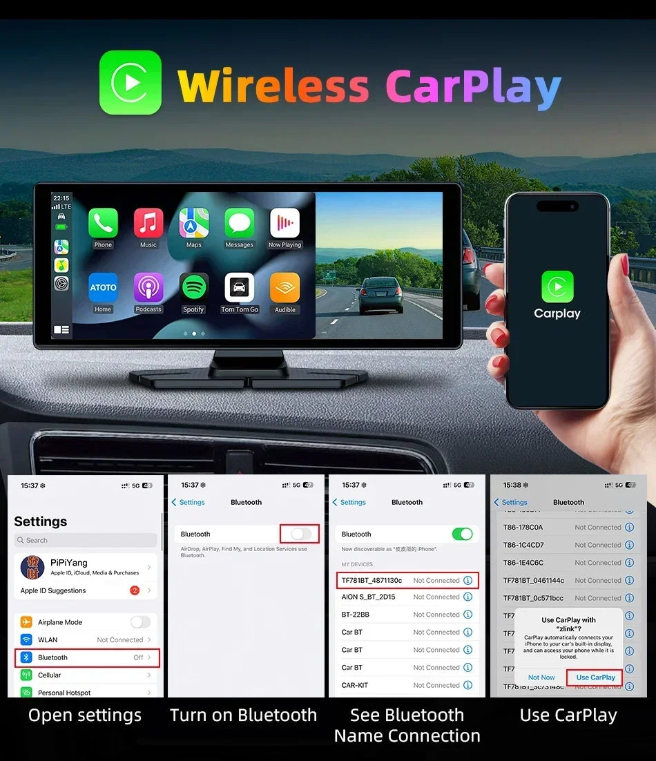 10.26" Portable CarPlay Screen – Wireless Car Stereo Touch Display
