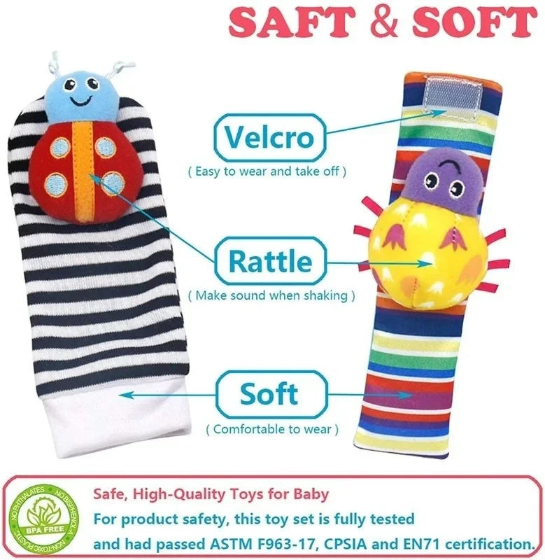 Baby Rattle Socks & Wrist Strap Set – Soft Animal Toys for 0–12 Months
