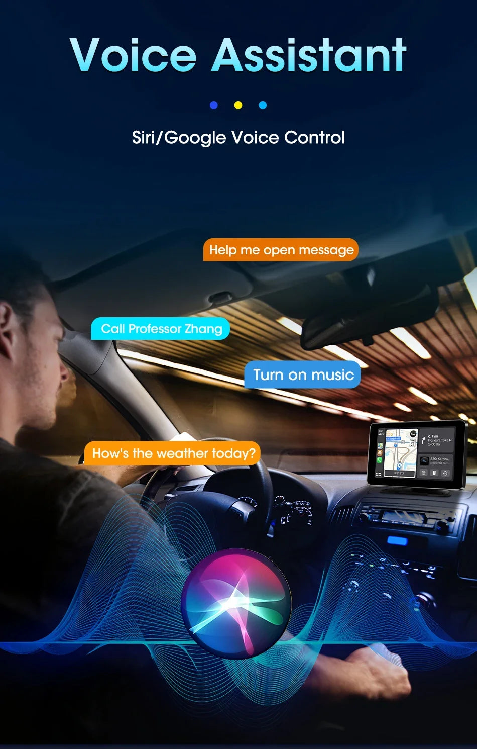 11.3 Inch Portable CarPlay Screen – HD Wireless Touch Display for Apple CarPlay and Android Auto