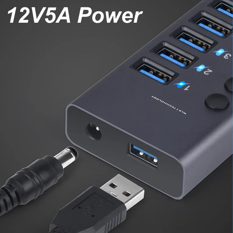 10-Port USB 3.0 Hub, 5Gbps Data Transfer Docking Station with 60W Power