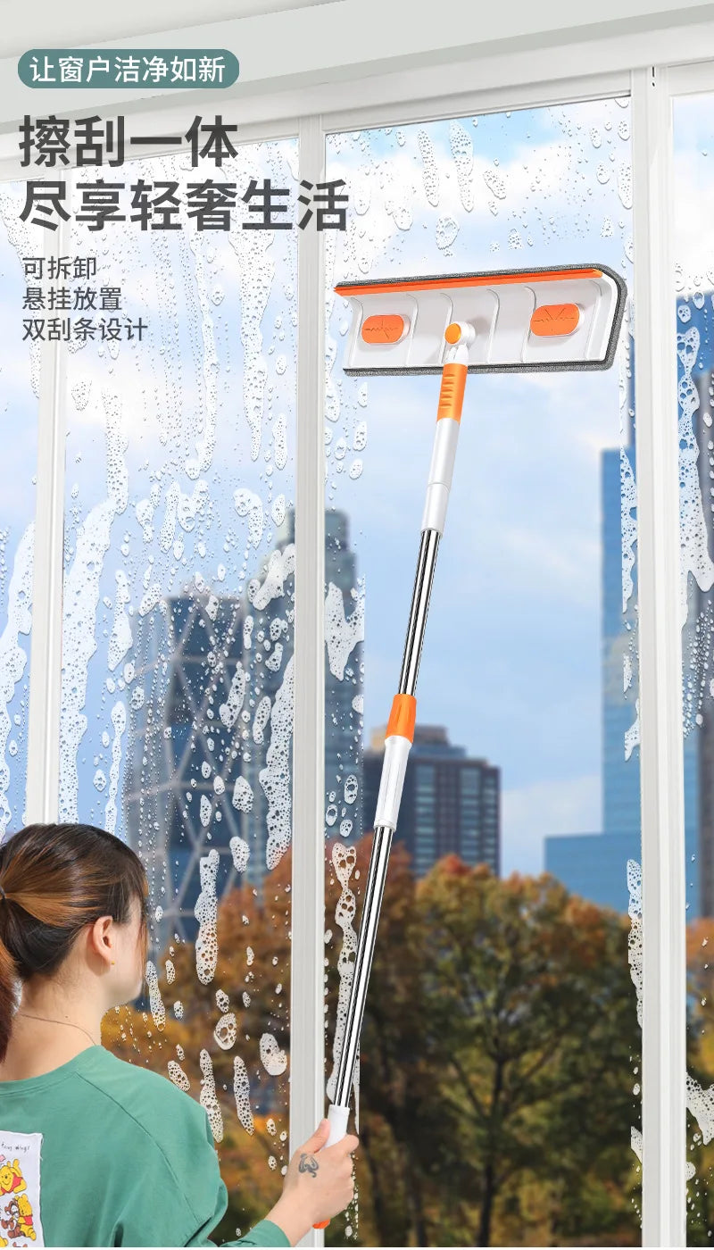 Telescopic Window Cleaning Mop – Microfiber Glass Squeegee & Scraper