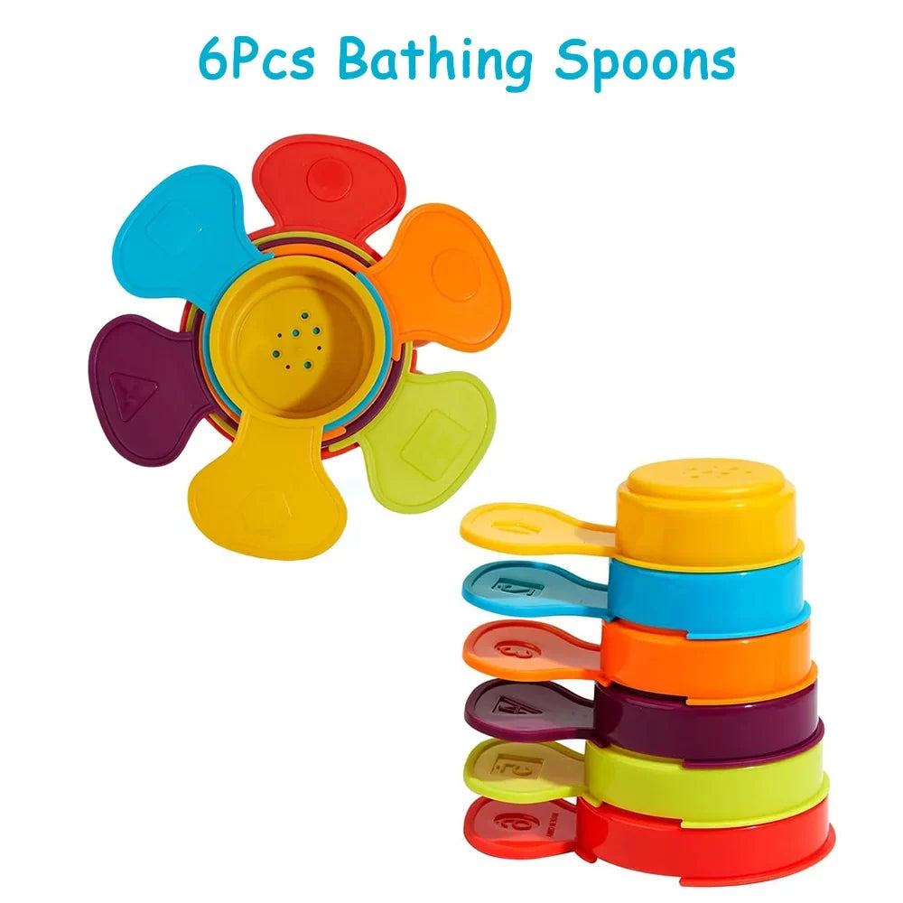 Baby Stacking Bath Toys – Rainbow Cups, Boats & Spoons Set