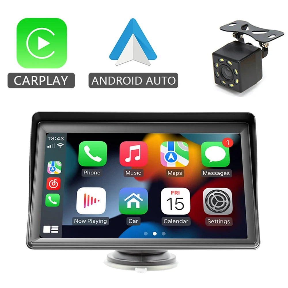 7 Inch Wireless CarPlay Screen – Portable Touch Display for Apple CarPlay and Android Auto