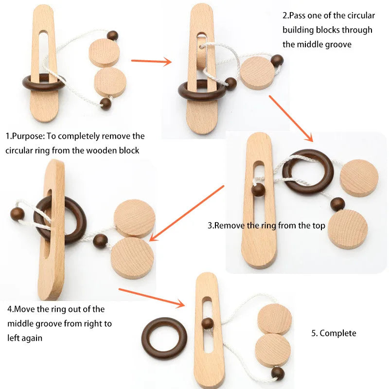 Wooden Ring Unlocking Game | Magic Ring Kongming Lock Puzzle Toy