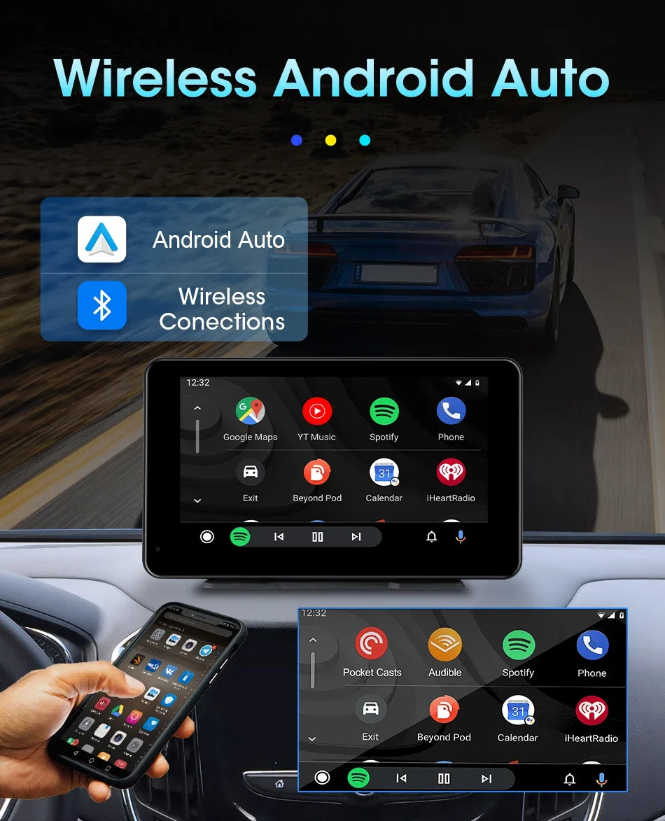 11.3 Inch Portable CarPlay Screen – HD Wireless Touch Display for Apple CarPlay and Android Auto