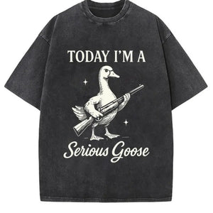 Serious Goose Graphic T-Shirt – Quirky Animal Art & Funny Slogan Tee, Premium Washed Cotton Standout Casual Wear for Men & Women