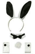 Black and White Bunny Ears Tail Collar Cuffs Costume Accessory Kit