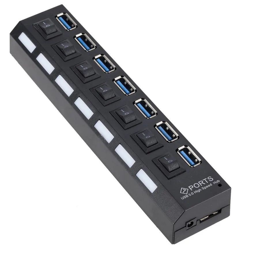 7-Port USB 3.0 Hub – Multi USB Splitter with Power Adapter