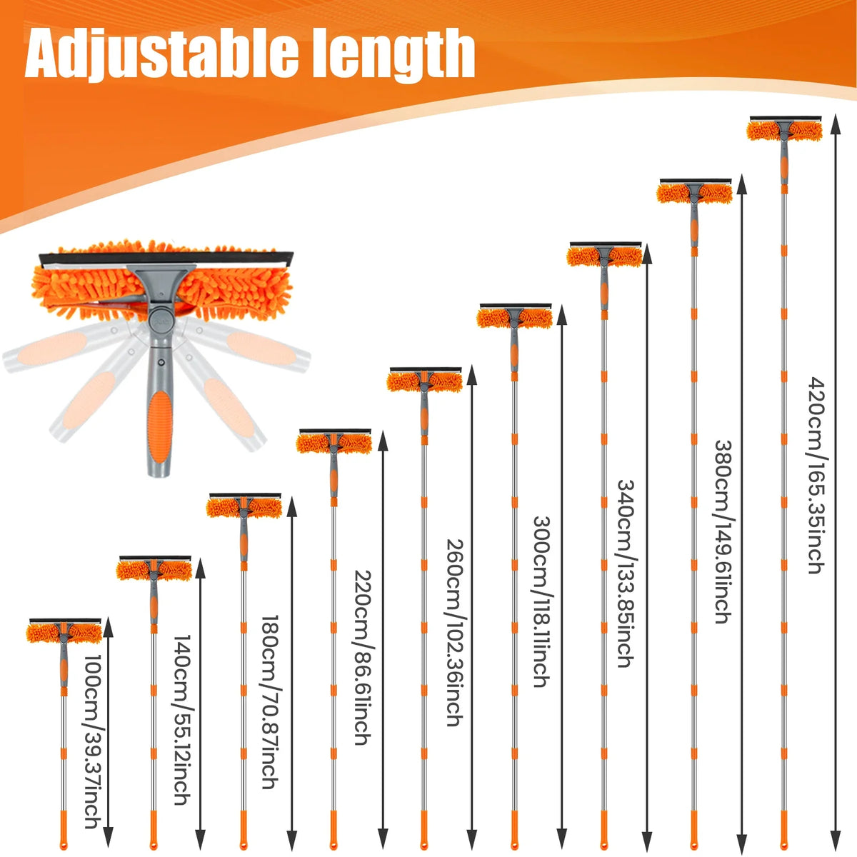 Extendable Window Cleaning Kit, 2-in-1 Double-Sided Glass Squeegee with Microfiber