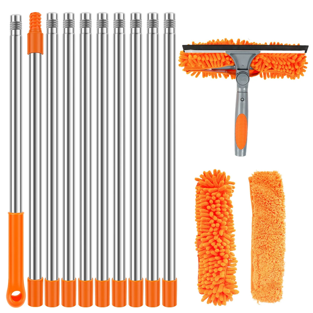 Extendable Window Cleaning Kit, 2-in-1 Double-Sided Glass Squeegee with Microfiber