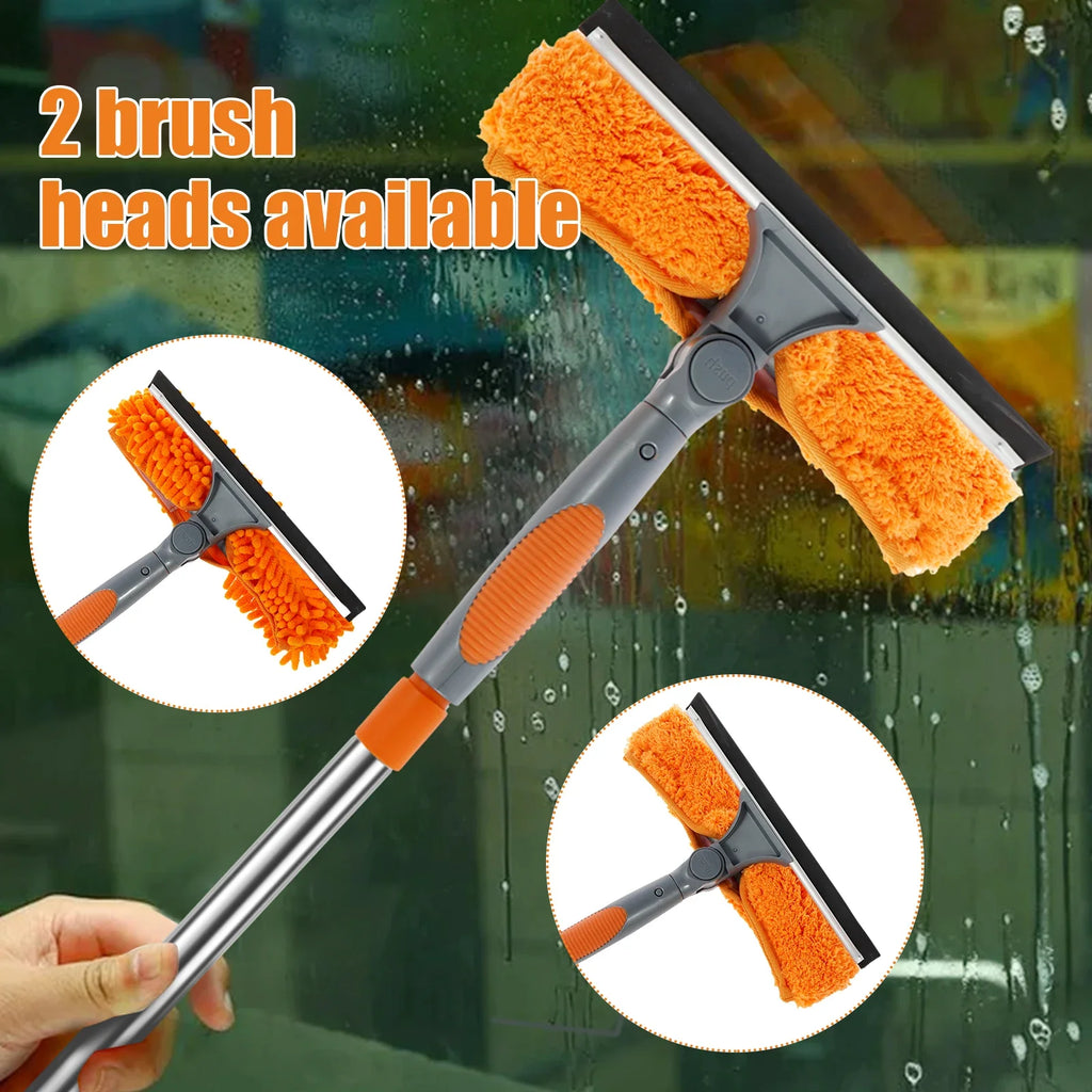 Extendable Window Cleaning Kit, 2-in-1 Double-Sided Glass Squeegee with Microfiber