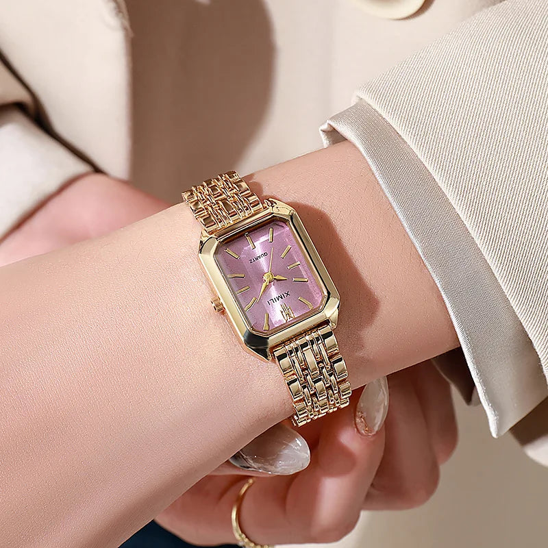 Women's Square Gold-Plated Quartz Watch – Luxury Business Dress Watch