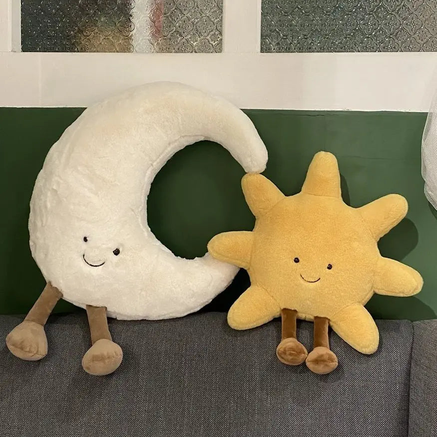 Smile Face Sun & Moon Plush Toy – Cute Cartoon Weather Pillow