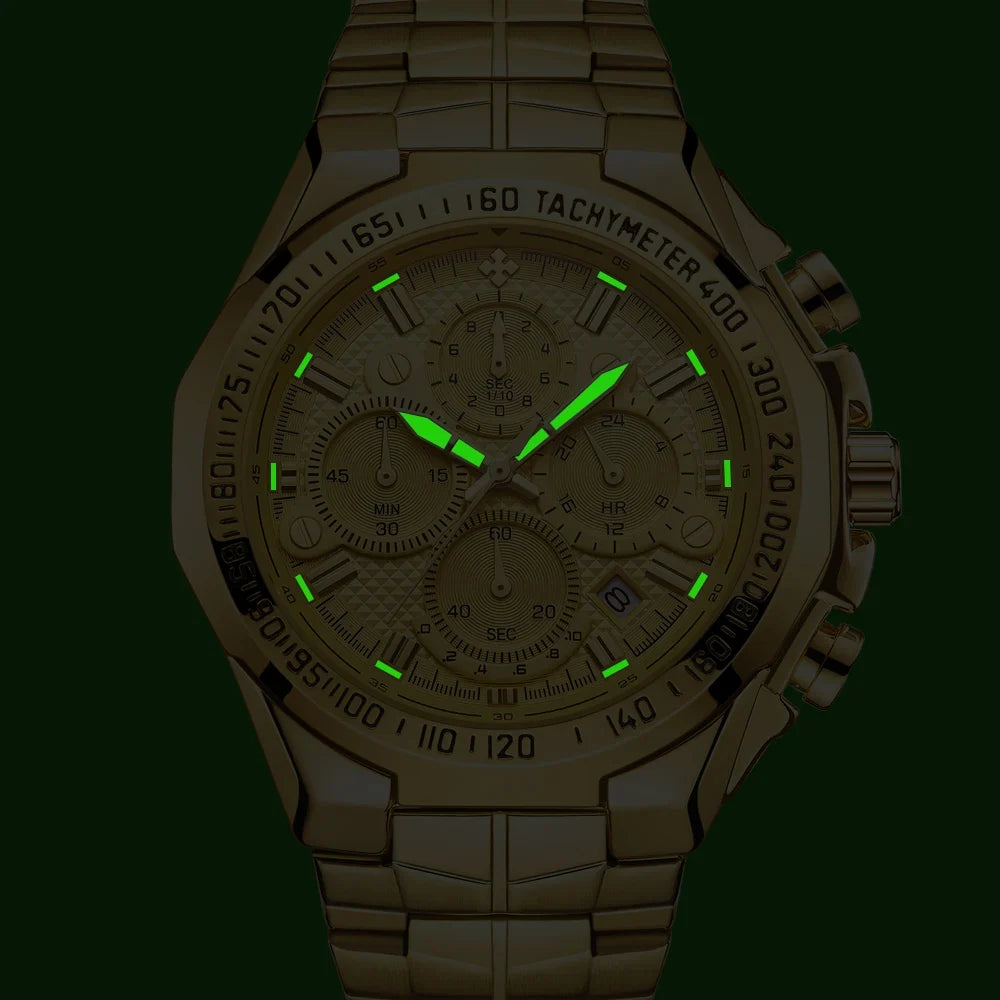 Men's Gold Luxury Quartz Wrist Watch – Big Dial Dress Watch