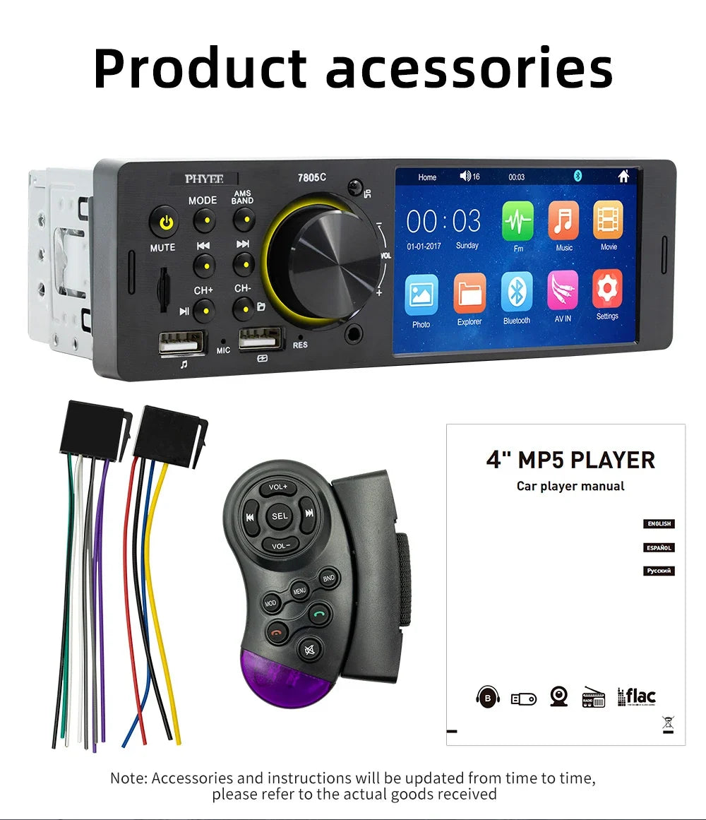 7" Touch Screen Car Radio – MP5 Player with Bluetooth & USB