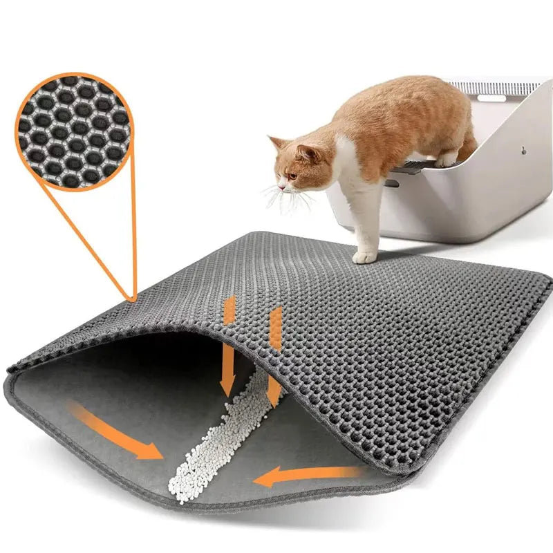 Double-Layer Cat Litter Trapping Mat with Non-Slip Base