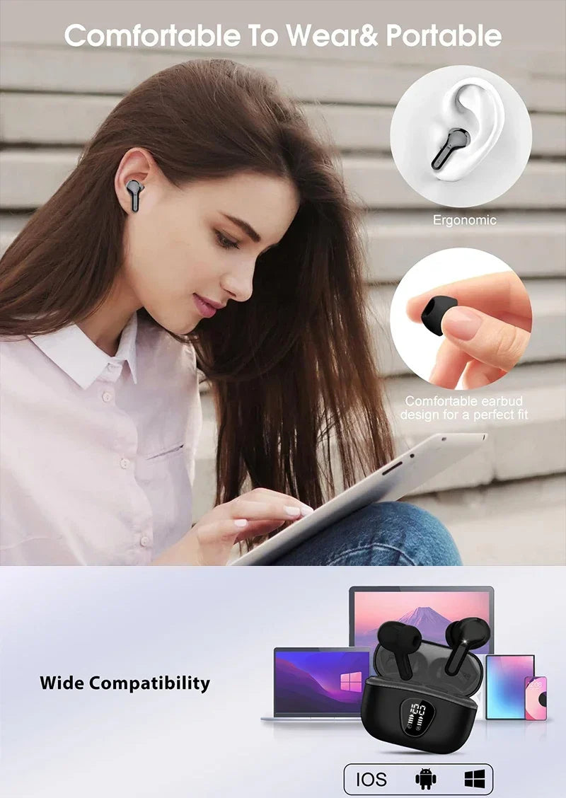 Bluetooth 5.3 In-Ear Earbuds with LED Display & ENC Mic