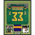 Framed Autographed/Signed Shaun Weiss Greg Goldberg 35x39 The Mighty Ducks Green Hockey Jersey Beckett BAS COA