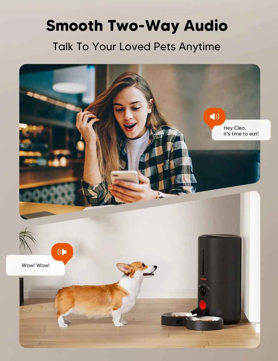 Smart Automatic Pet Feeder with Camera, 6L WiFi