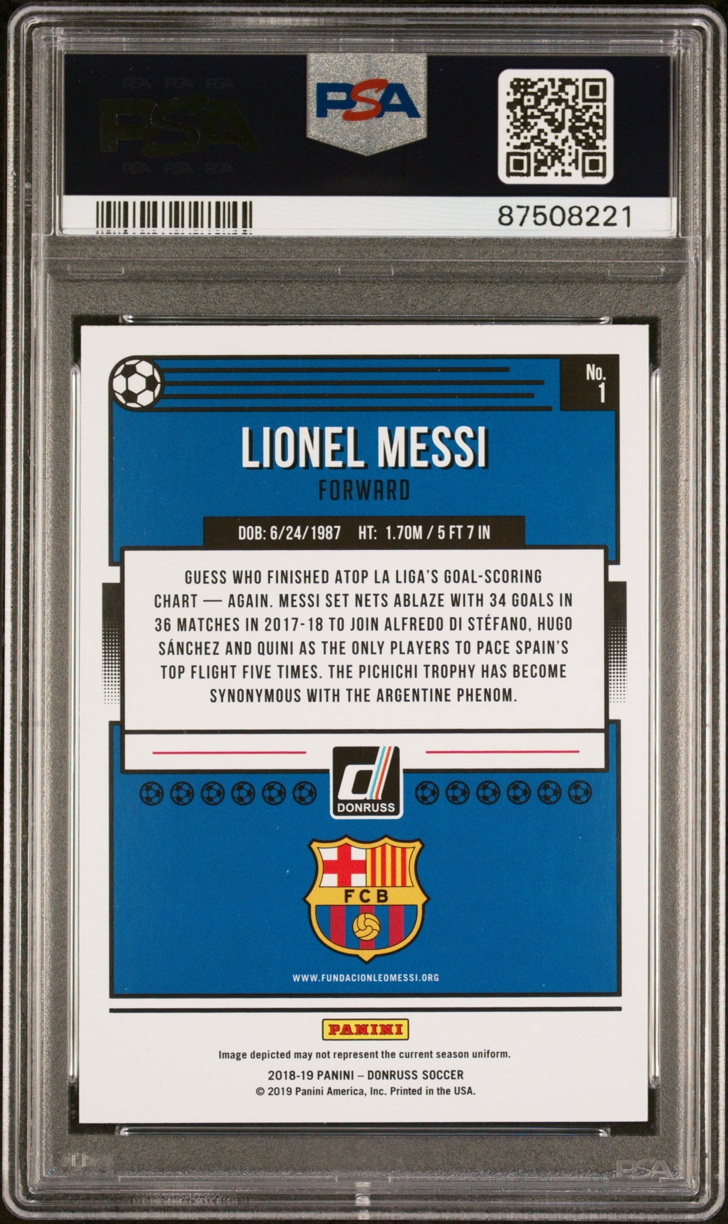 Graded 2018 Panini Donruss Lionel Messi #1 Soccer Card PSA 10 Gem Mint