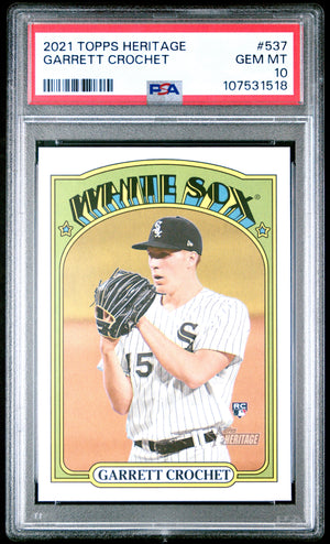 Graded 2021 Topps Heritage Garrett Crochet #537 Rookie RC Baseball Card PSA 10 Gem Mint