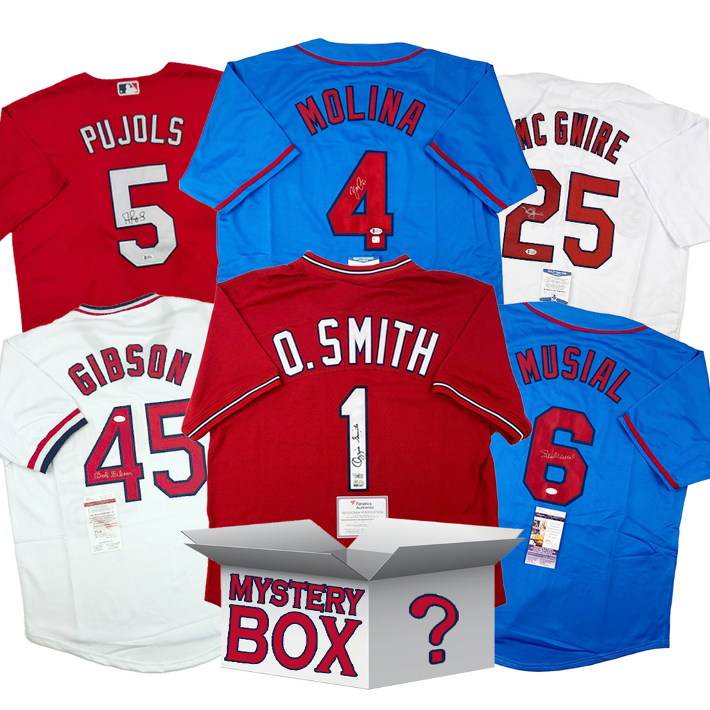 Autographed/Signed St. Louis Baseball Jersey Mystery Box with PSA JSA or Beckett COA
