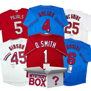 Autographed/Signed St. Louis Baseball Jersey Mystery Box with PSA JSA or Beckett COA